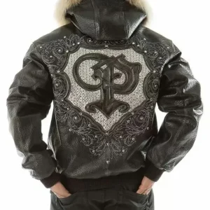 Pelle Pelle Black PP Crest Fur Hood Leather Jacket | Pelle Pelle Jacket view 1