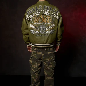 Pelle Pelle Stars and Stripes Olive Leather Jacket view 8