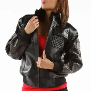 Glowing Black Leather Jacket MB Bomber Pelle Pelle Jacket view 3