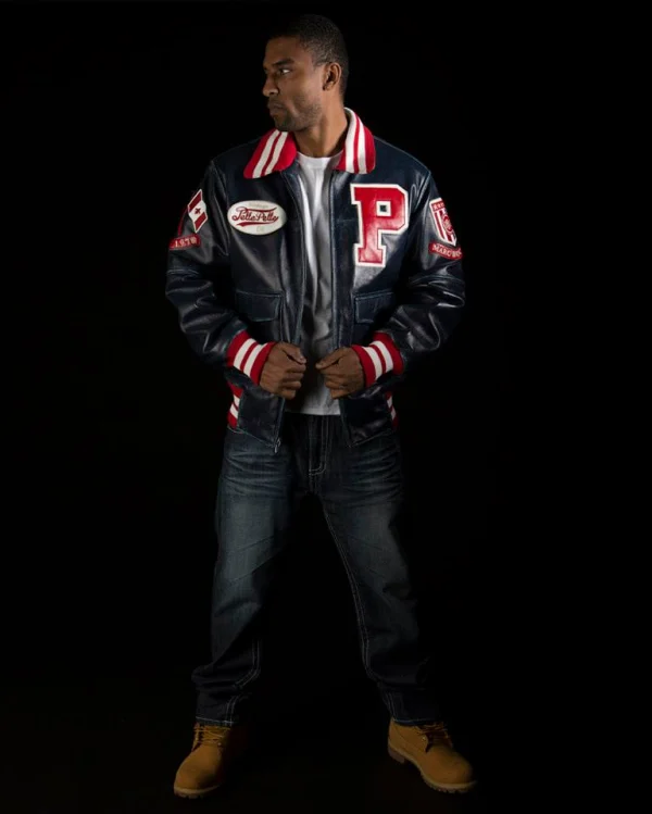 Pelle Pelle Men Navy Blue MB Varsity Jacket | Leather Jacket